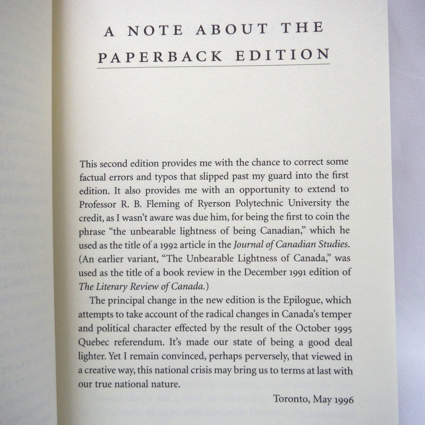 NATIONALISM WITHOUT WALLS, The Unbearable Lightness of Being Canadian, by Richard Gwyn, 1996