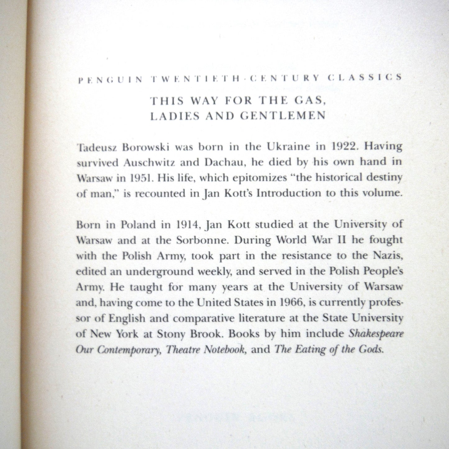 THIS WAY FOR THE GAS, LADIES AND GENTLEMEN, Auschwitz Stories by Tadeusz Borowski, 1976