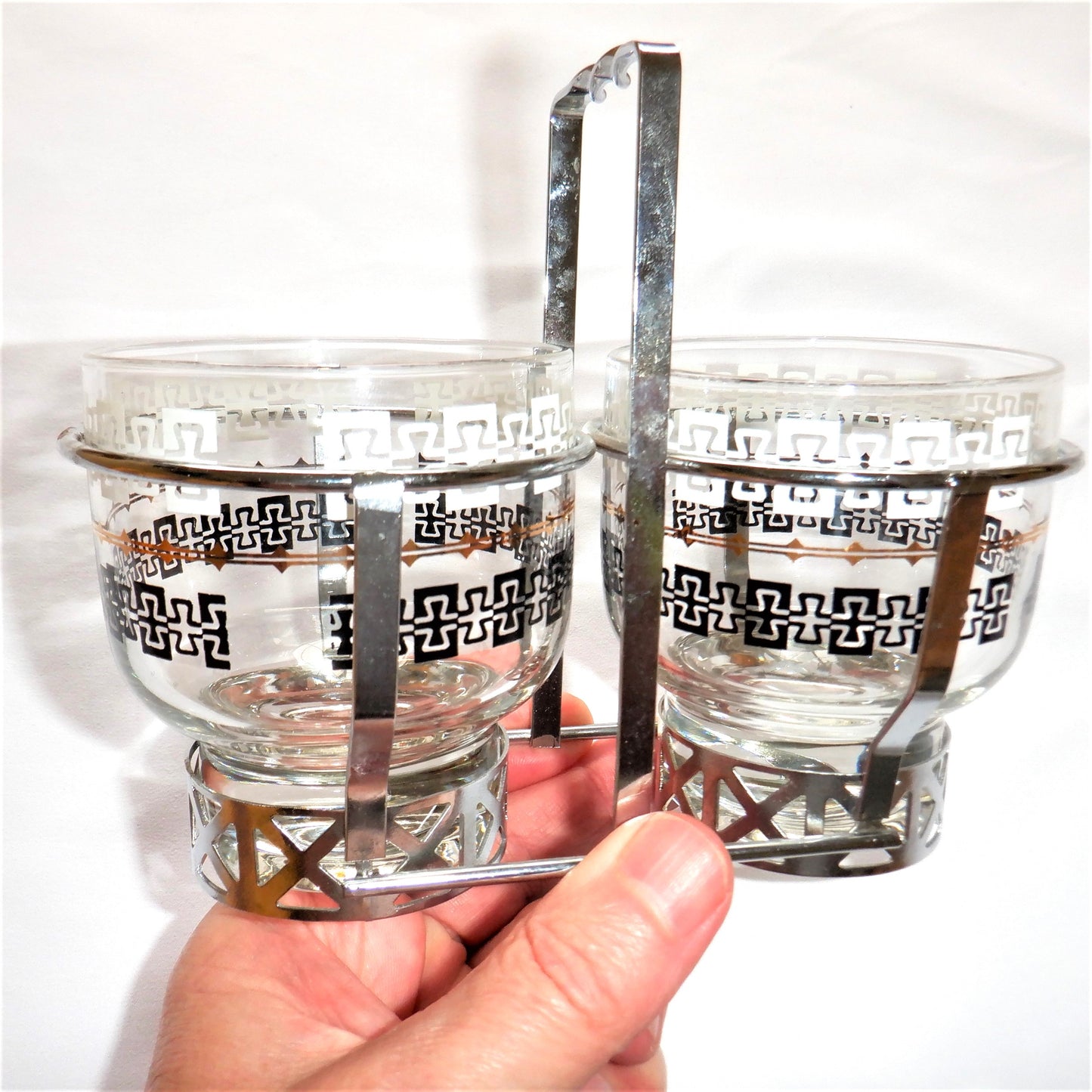 LIBBY GLASS 3-Piece Condiment & Caddy Serving Set. Mid-Century Masterpiece from Toledo, Ohio...with FORD connections!