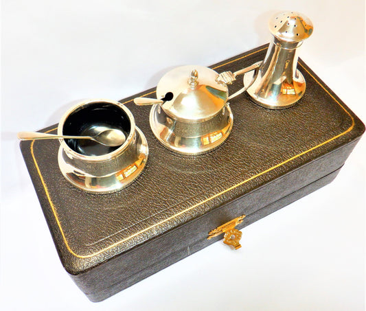 SILVER BRITISH ANTIQUE CONDIMENT SET 5-pc from Birmingham, England 1947
