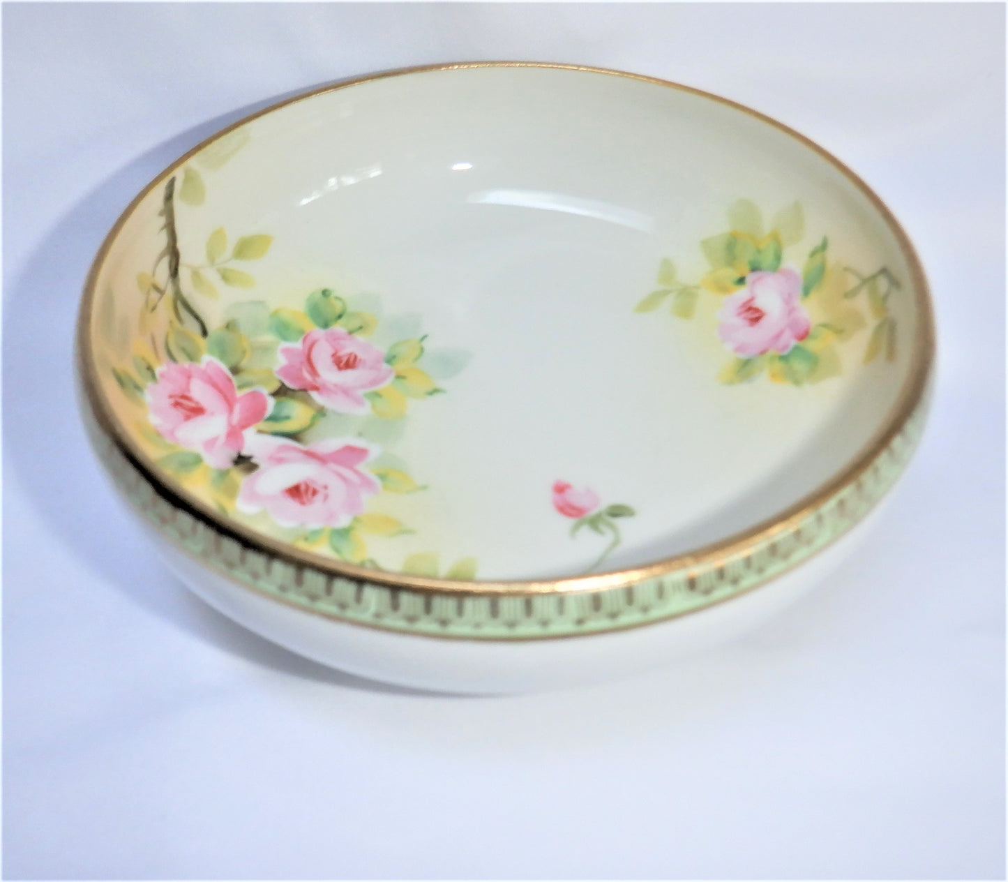 NIPPON Mid-Century Hand-Painted Candy Dish: 'PALE-ROSES' Made in Japan