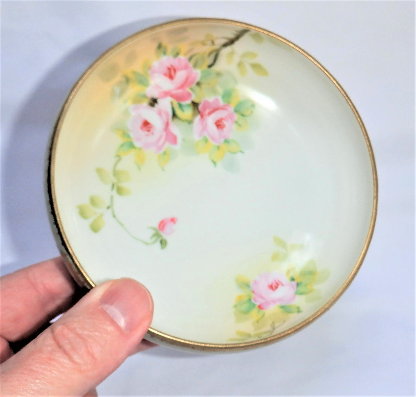 NIPPON Mid-Century Hand-Painted Candy Dish: 'PALE-ROSES' Made in Japan