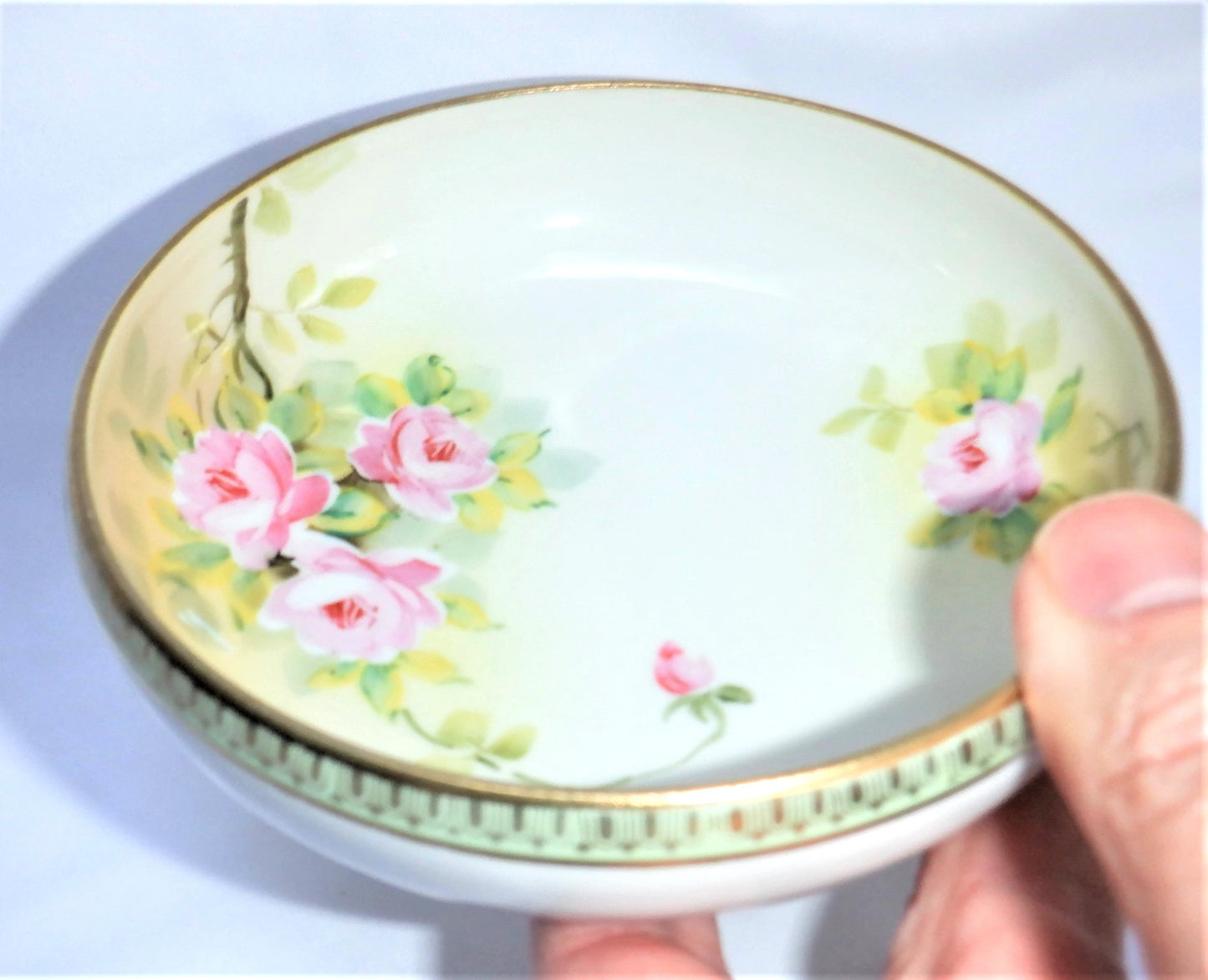 NIPPON Mid-Century Hand-Painted Candy Dish: 'PALE-ROSES' Made in Japan