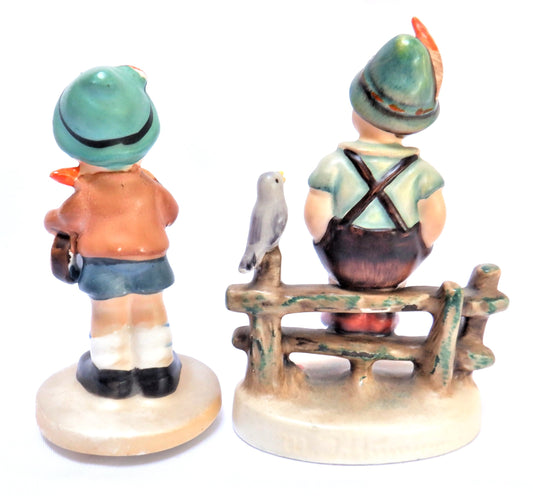 BOY ON A FENCE, Vintage 1955 Statue by W. Goebel, and his 'Sweet Violin-Playing Companion'