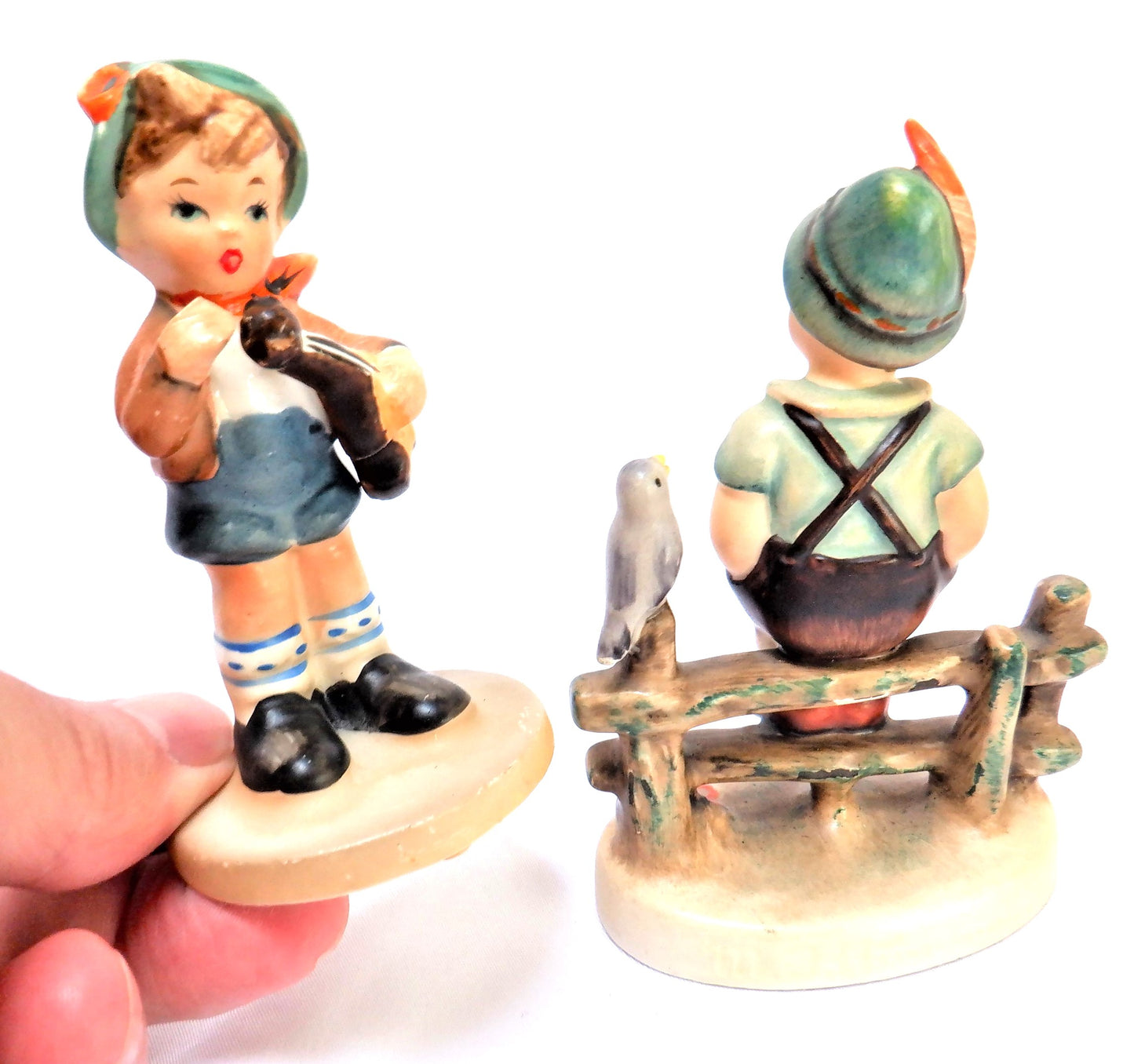 BOY ON A FENCE, Vintage 1955 Statue by W. Goebel, and his 'Sweet Violin-Playing Companion'
