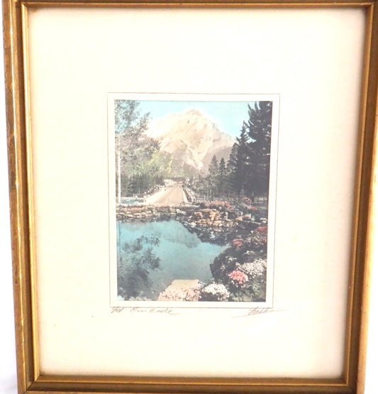 CASCADE MOUNTAIN, Banff, Alberta, CANADA, Antique Hand-Tinted Photograph by GEORGE NOBLE