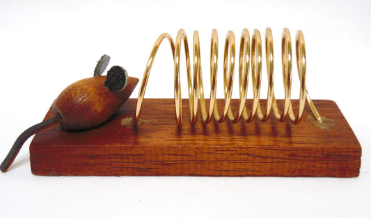 Vintage Wood & Brass MOUSE DESKTOP LETTER RACK, Made in Japan