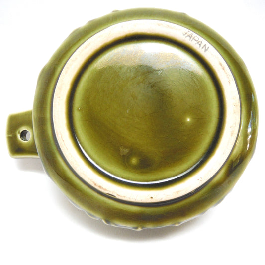 Vintage Round 4.5 inch SOUP BOWL with handle: 'GREEN ONION' Made in Japan