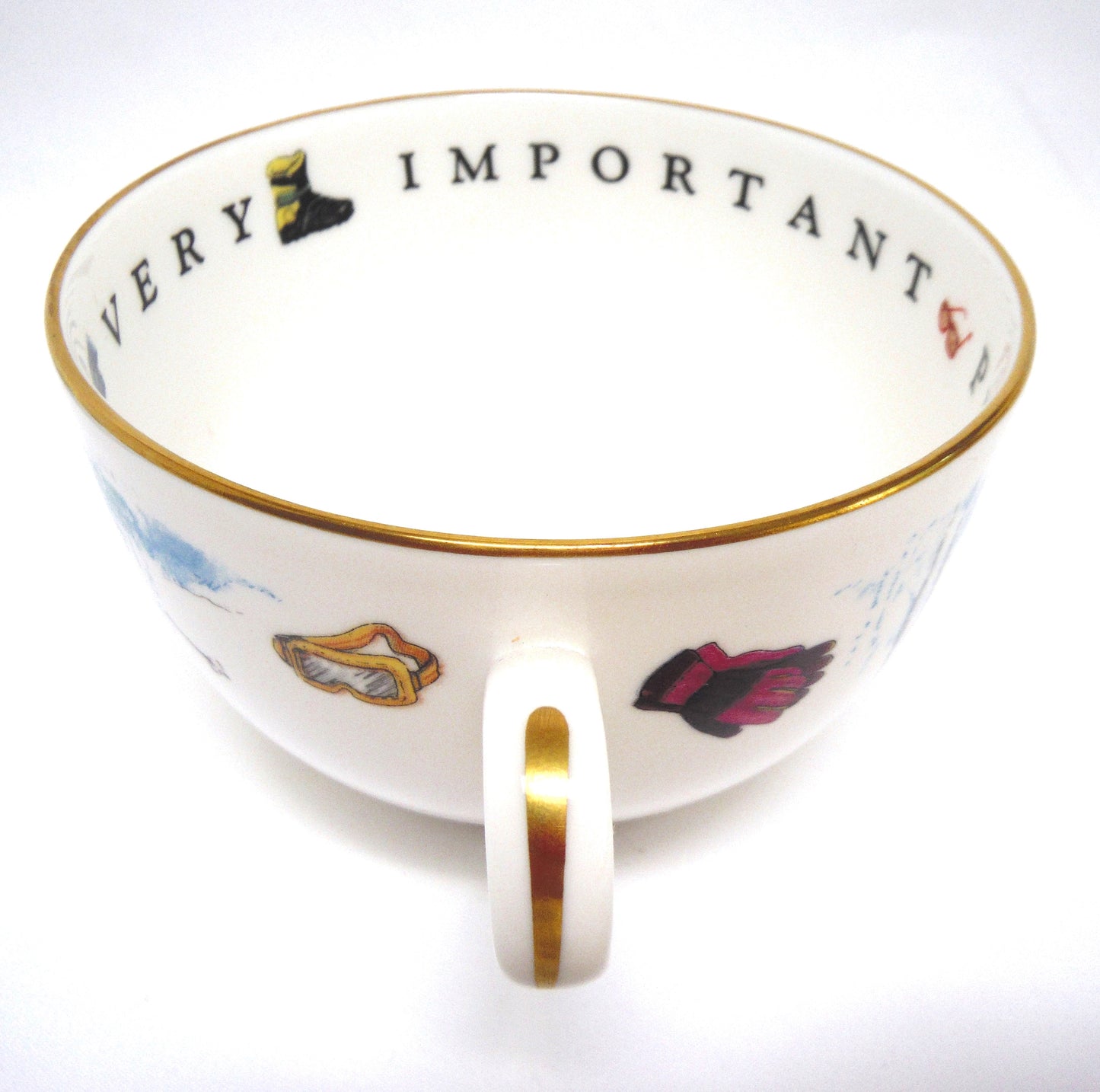 LARGE HOT CHOCOLATE SKIING MUG AND SAUCER: "To A Very Important Person" by Royal Worcester. Made in England