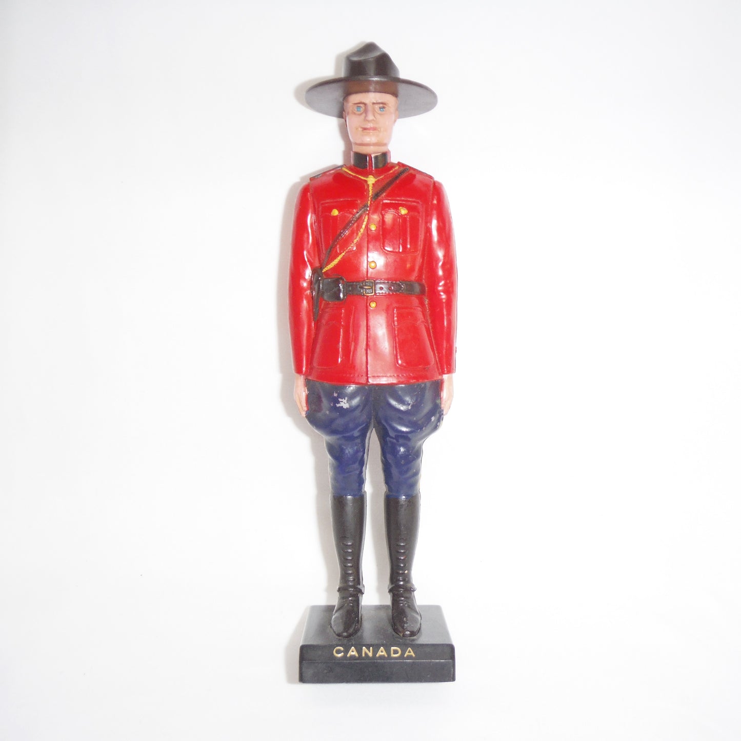 RCMP MOUNTIE No. 205: "CANADA" Tall Red Plastic Statue of Canada's Finest! Made in Hong Kong