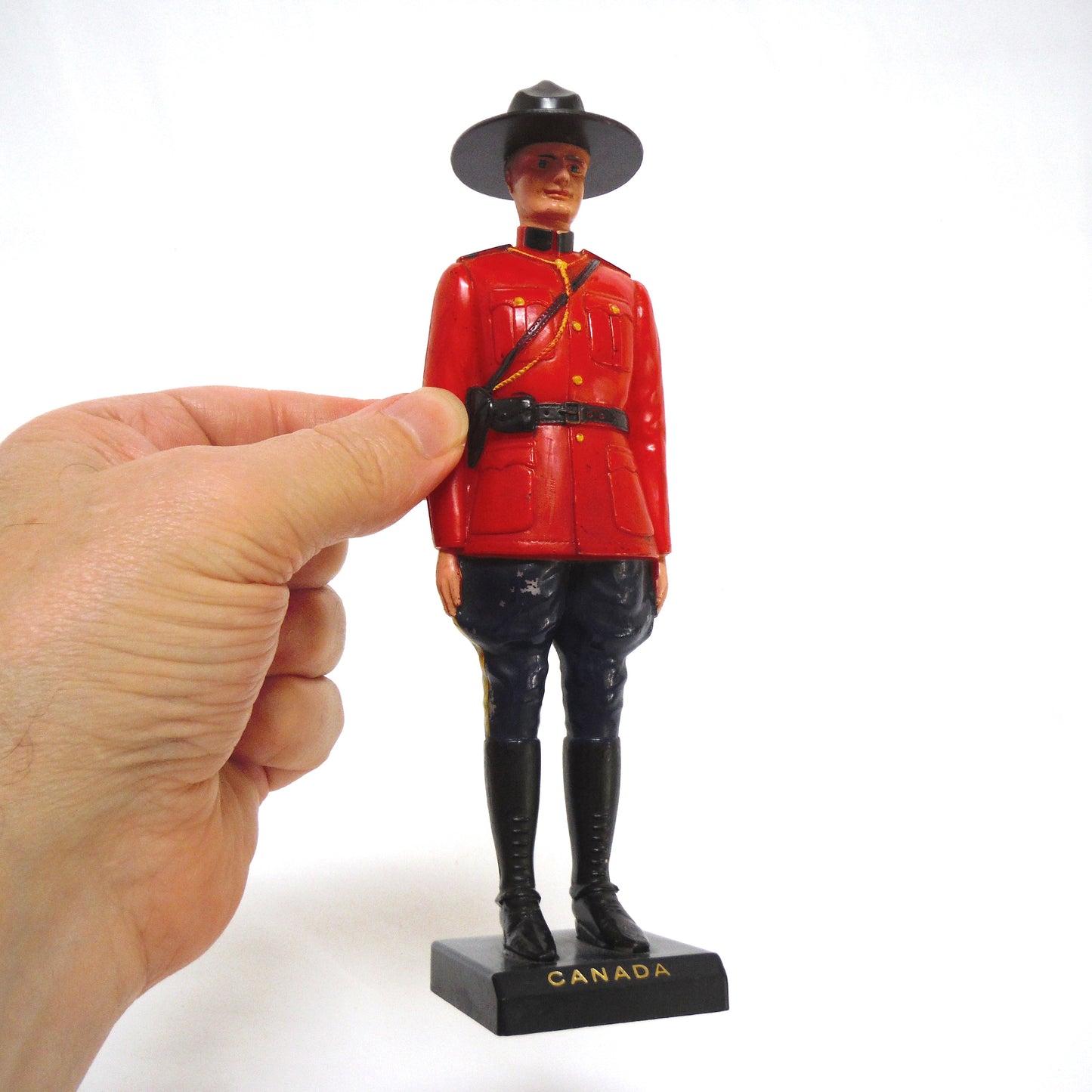 RCMP MOUNTIE No. 205: "CANADA" Tall Red Plastic Statue of Canada's Finest! Made in Hong Kong