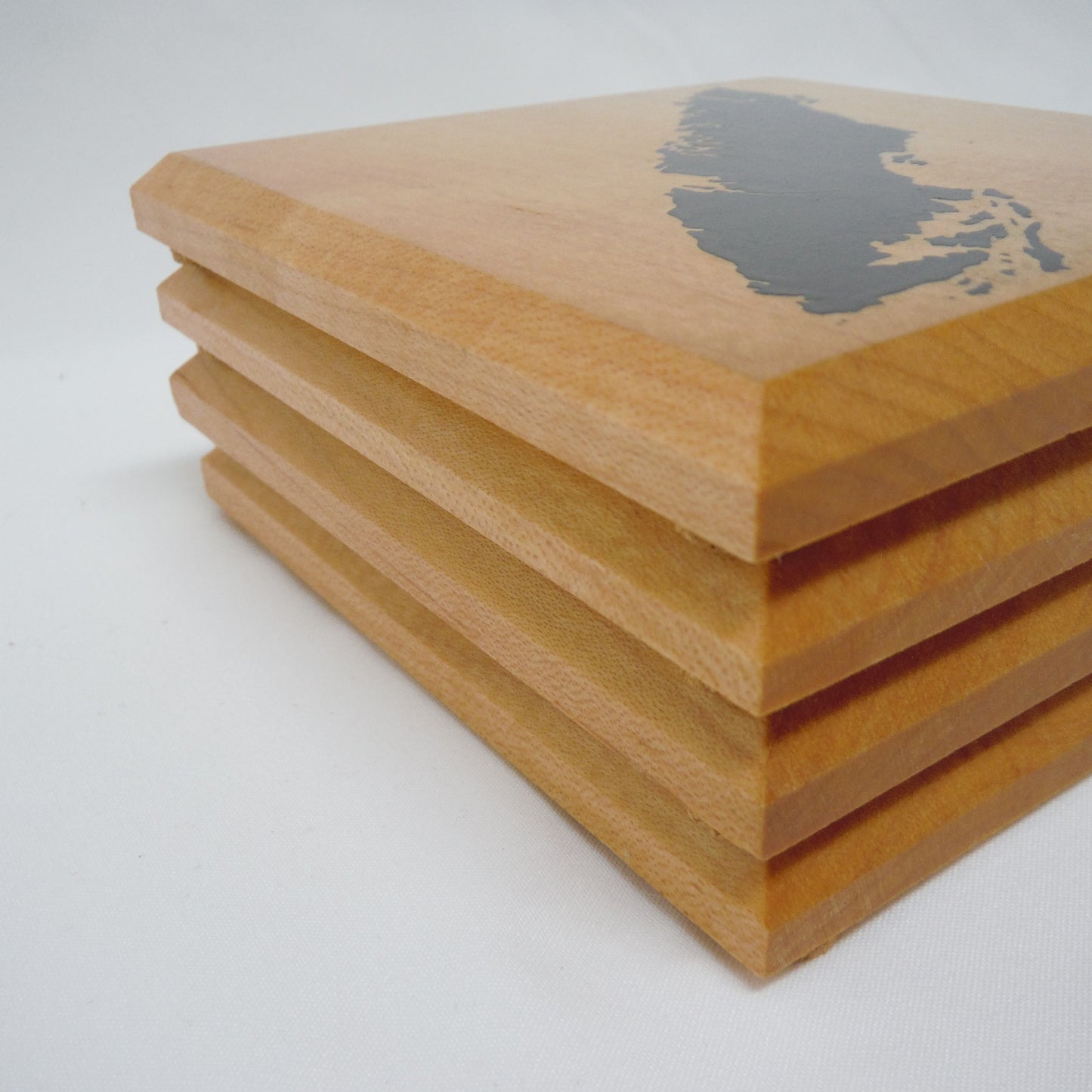 SOLID WOOD SQUARE COASTERS Set of 4 Brand New! Black Map of Vancouver Island, British Columbia