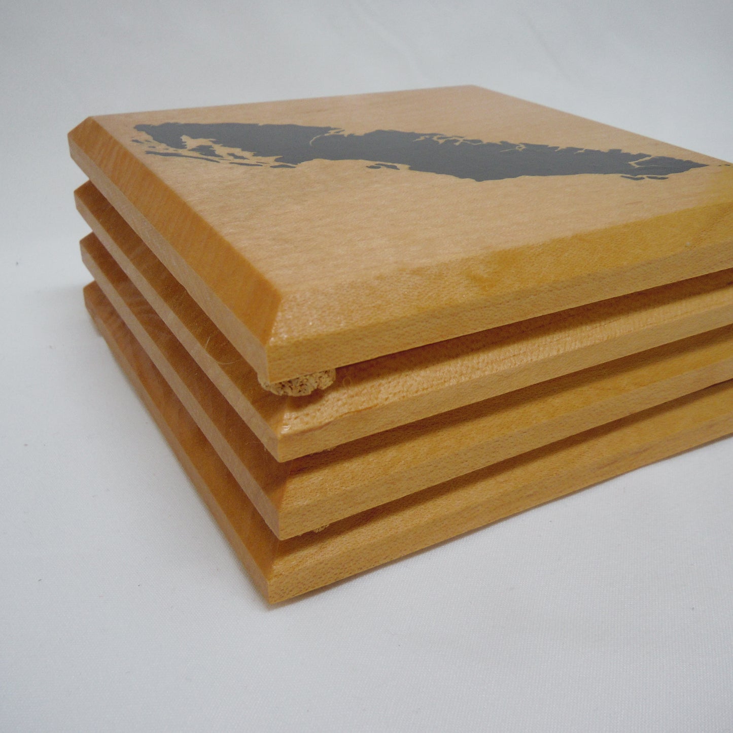 SOLID WOOD SQUARE COASTERS Set of 4 Brand New! Black Map of Vancouver Island, British Columbia
