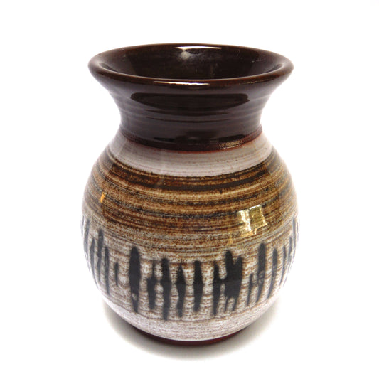 Vintage Miniature Vase, Brown and Beige Glazed with Artist Signature
