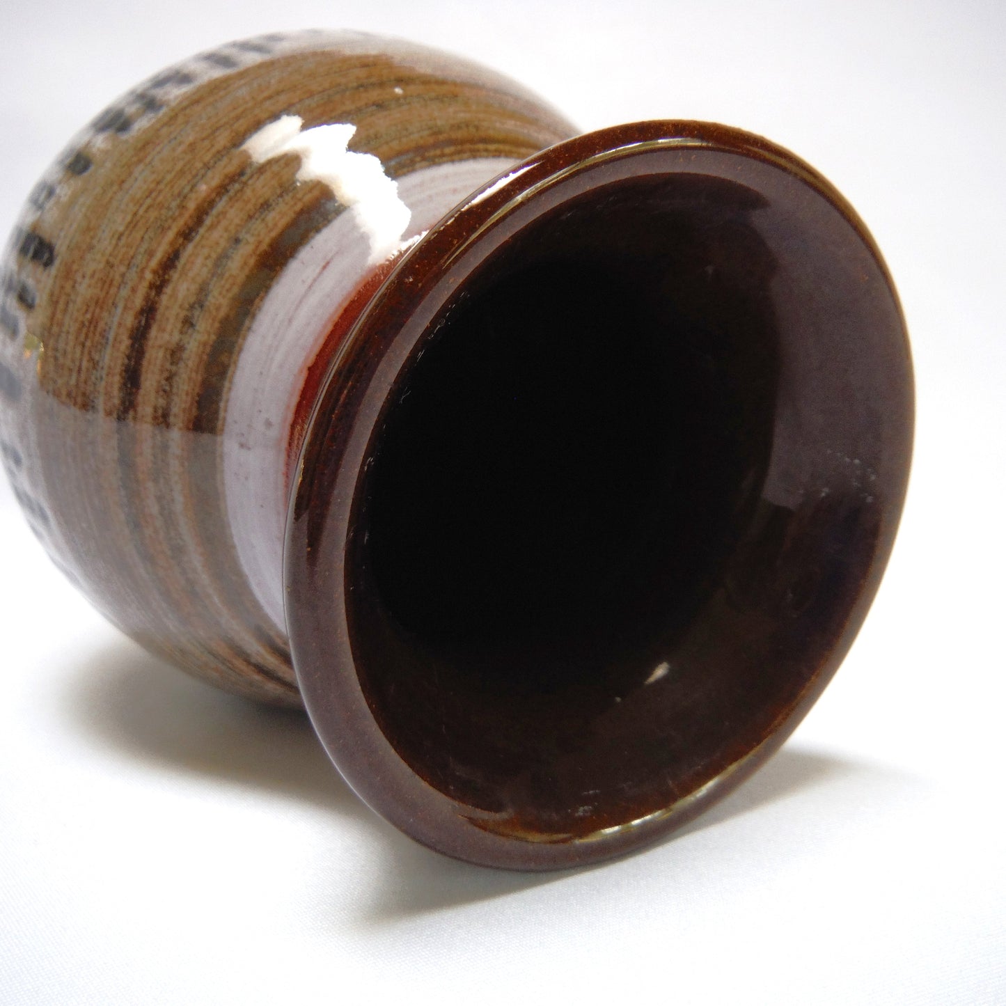 Vintage Miniature Vase, Brown and Beige Glazed with Artist Signature