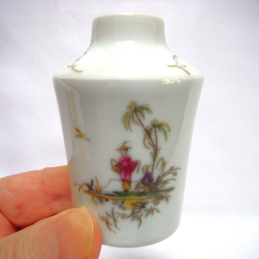 Vintage Miniature Vase, Asian Men Fishing by RAYNAUD & COMPANY of LIMOGE