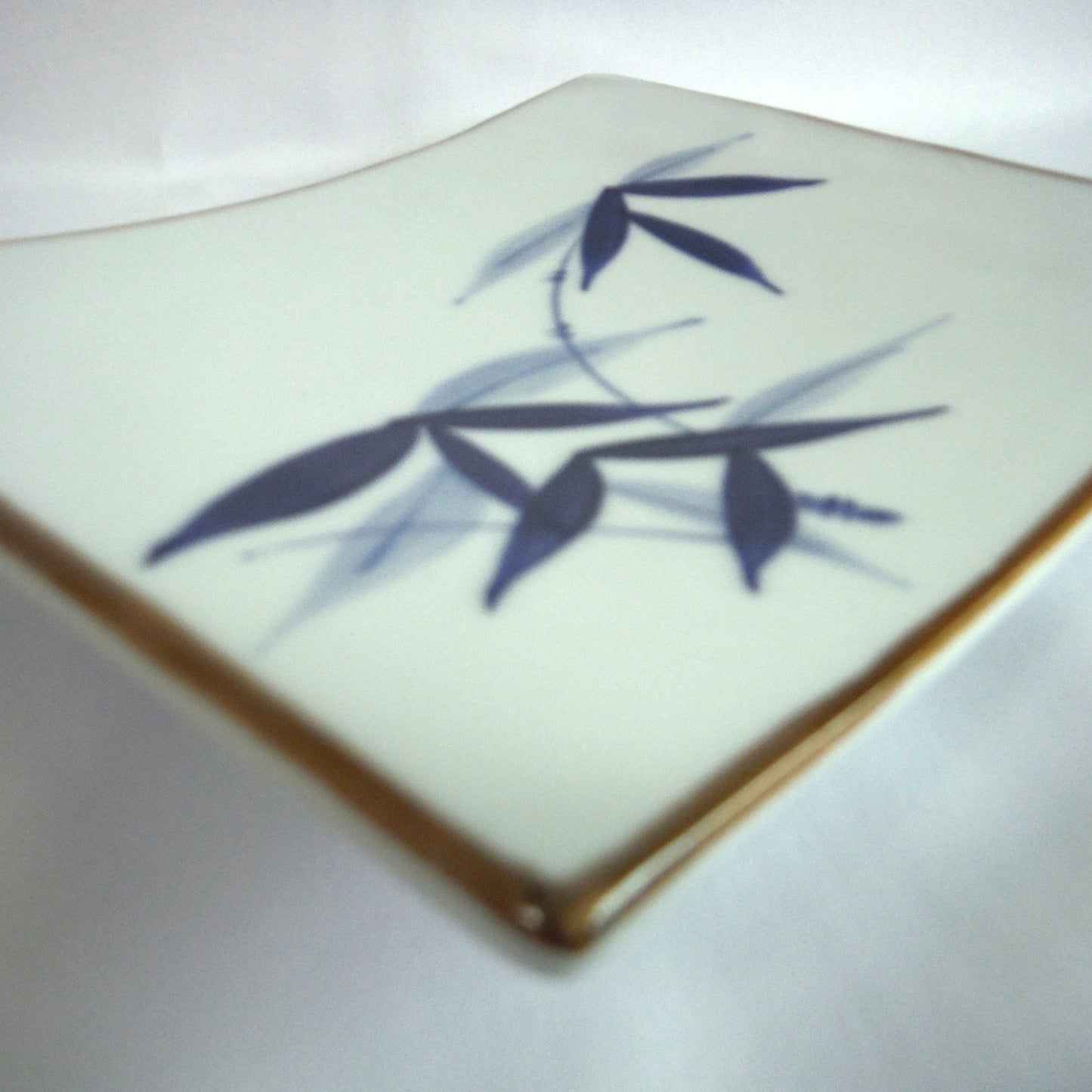 Vintage Asian Inspired Ceramic PIN PLATE in Flow-Blue Bamboo Image with Gold-Trim