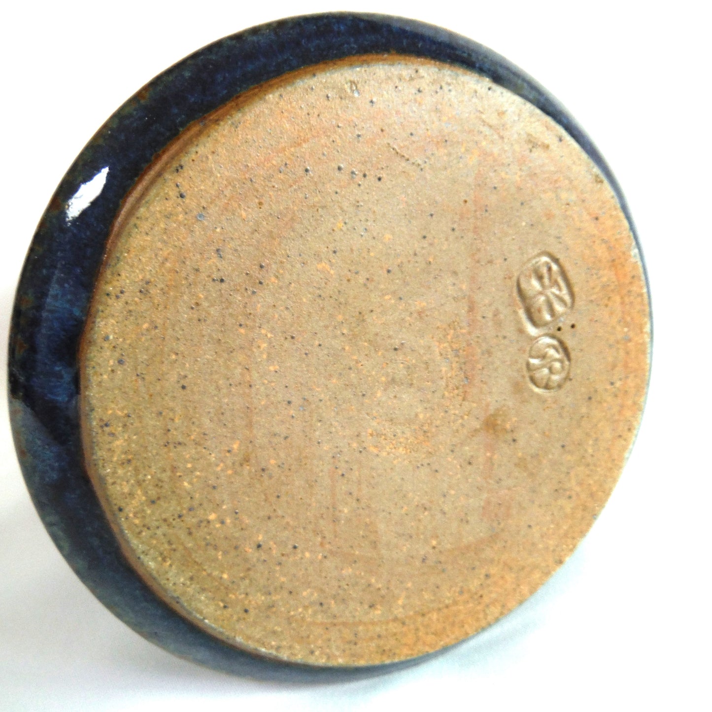 ARTIST SIGNED STUDIO POTTERY: Fish Motif Gravy or Sauce Blue Mini Pitcher with Built-in-Saucer…ingenious!