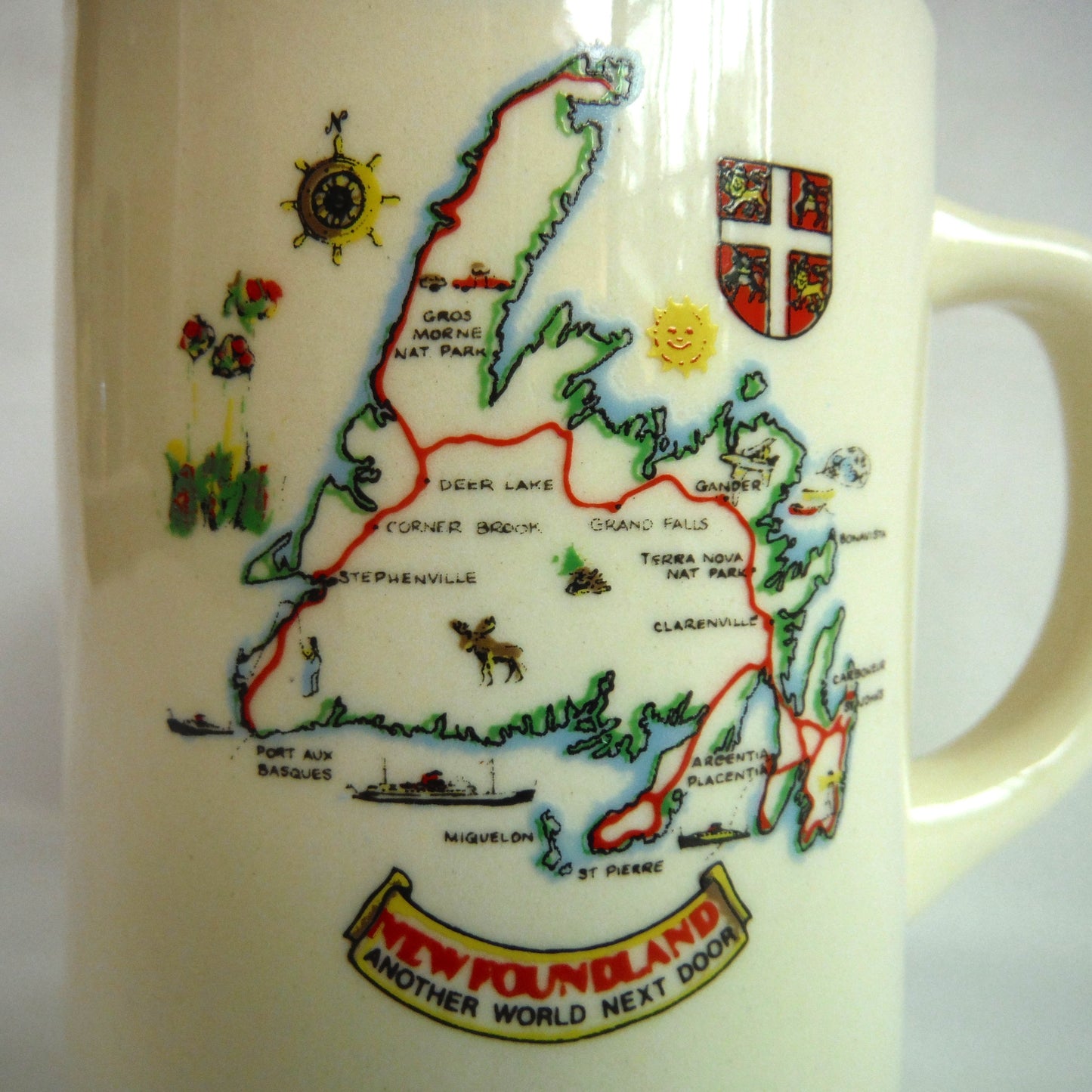 1970's NEWFOUNDLAND PROVINCIAL MUG: Another World Next Door 22K Gold-Rimmed Coffee Cup with Map!