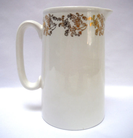Lord Nelson Pottery England Pitcher Jug Creamer/Milk White Rose Pattern and Gold Flower #5-74A