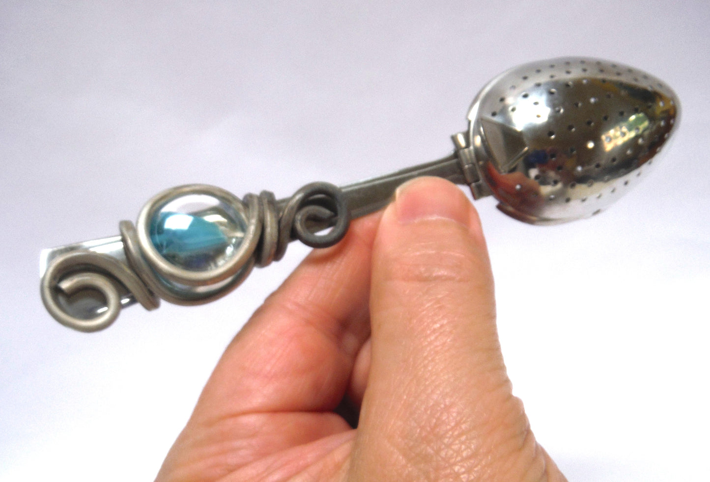 Vintage Stainless Steel TEA STRAINER, with a Stunning Turquoise Cabochon Stone