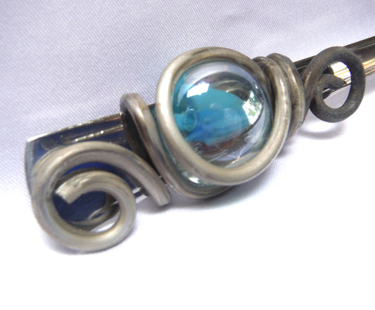 Vintage Stainless Steel TEA STRAINER, with a Stunning Turquoise Cabochon Stone