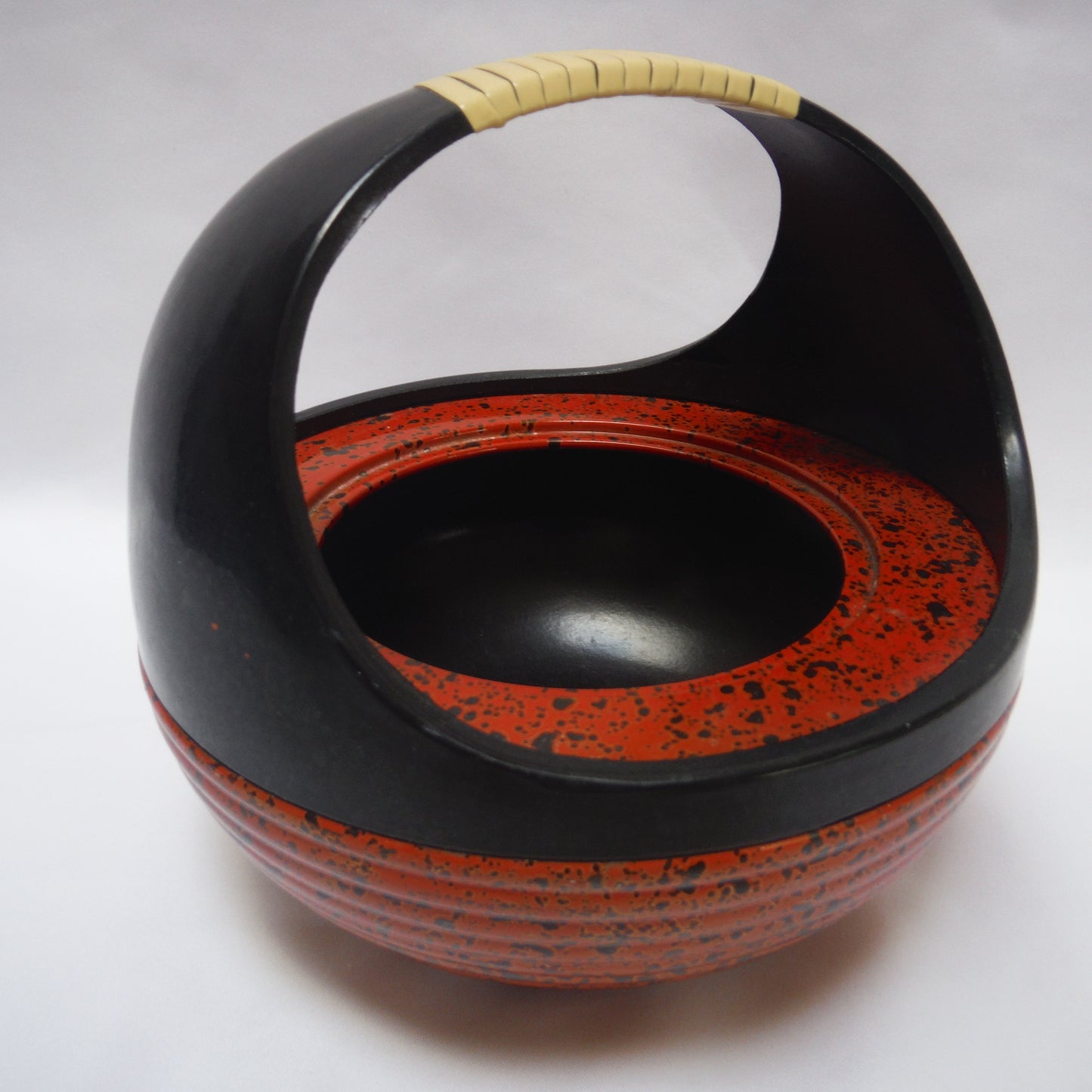 Mid-Century Art Deco Styled BAKELITE HAND-BASKET, in Burnt Orange and Original Vinyl-Wrap Handle