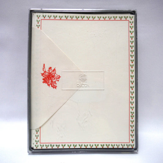 VINTAGE WRITING SET BY CARLTON CARDS CANADA: 'Christmas Holly Trim, Gift Boxed 16 each decorated sheets, plain sheets and envelopes