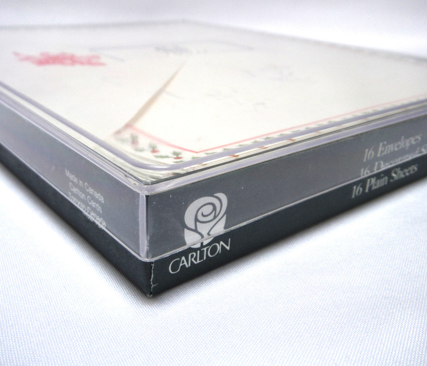 VINTAGE WRITING SET BY CARLTON CARDS CANADA: 'Christmas Holly Trim, Gift Boxed 16 each decorated sheets, plain sheets and envelopes