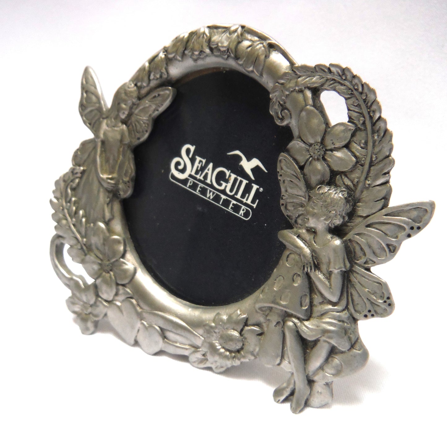 MINI PEWTER FRAME by Seagull Pewter Products of Nova Scotia Canada: 'BOY & GIRL GARDEN FAIRIES'