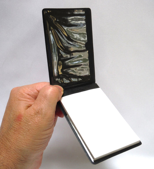 1960's Vintage POCKET MEMO PAD: SNAKESKIN BLACK VINYL FLIP PAD FROM TAIWAN