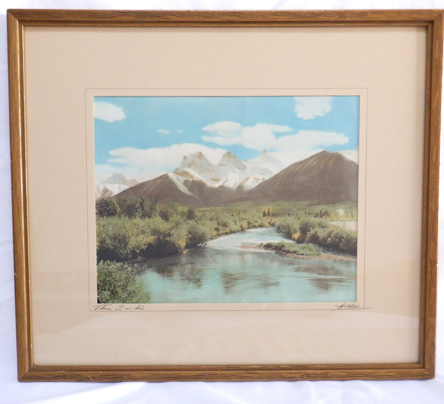 THE THREE SISTERS MOUNTAINS, An Alberta CANADA B&W Hand-Tinted Photograph by GEORGE NOBLE