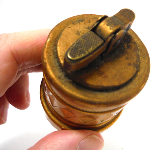 Antique Brass AUER TABLE LIGHTER: 'Diamond-Checked' Rare Art Deco Style