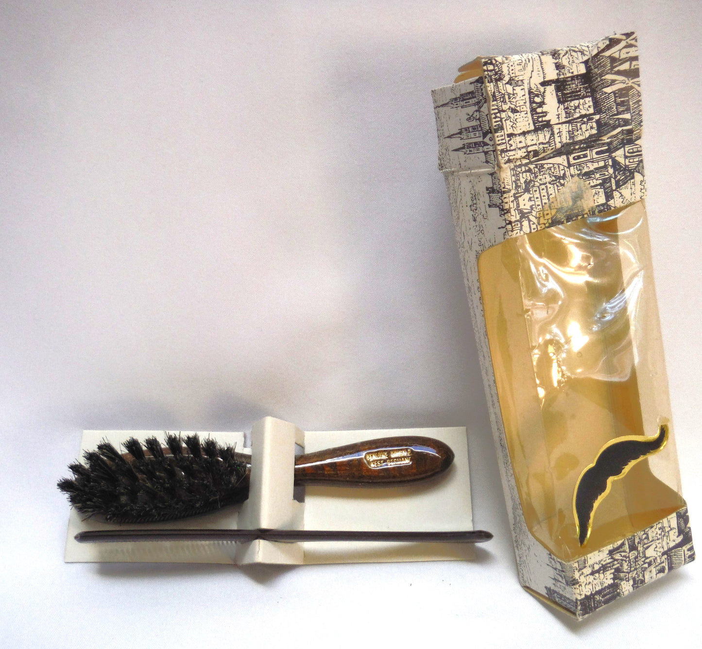 1960's Sanger Harris MUSTACHE BRUSH & COMB SET From West Germany: Brand New-Old Stock!