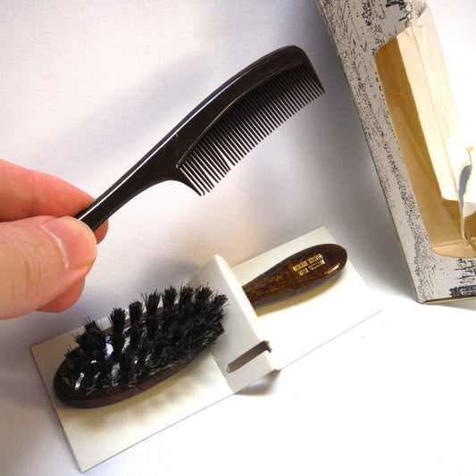 1960's Sanger Harris MUSTACHE BRUSH & COMB SET From West Germany: Brand New-Old Stock!