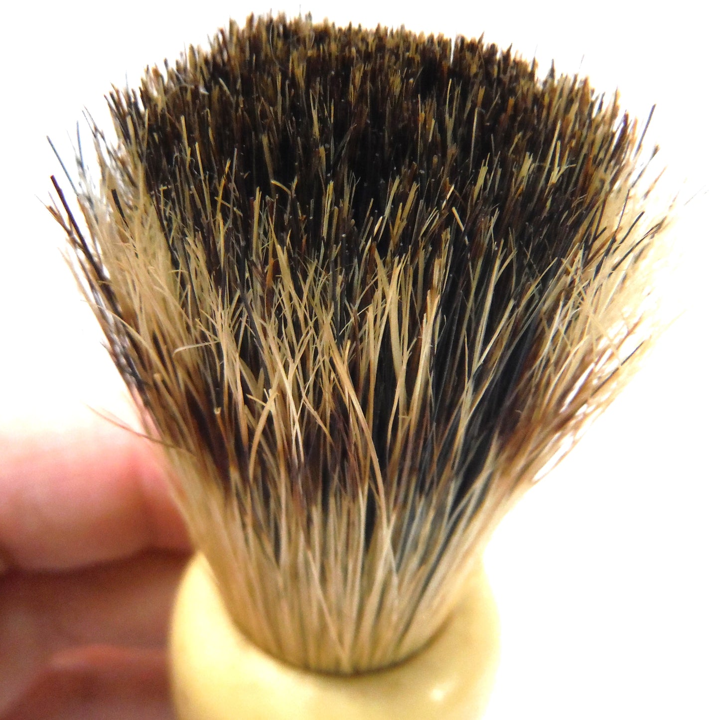 VINTAGE T.S. SIMMS LATHER BRUSH, in Taupe Finish with a Beautiful Green Bakelite Handle