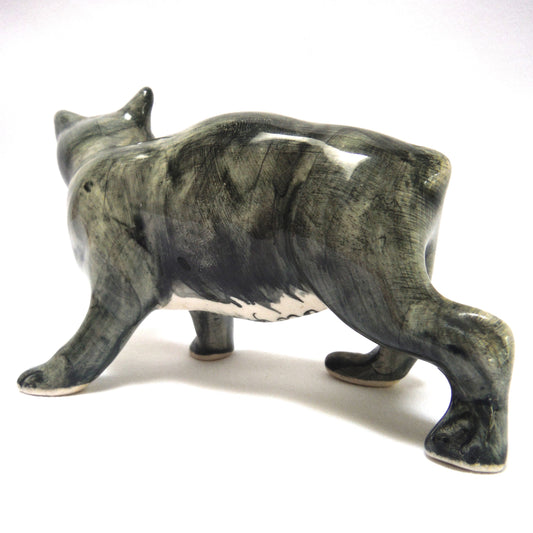 Vintage Isle Of Man Rushton Hand-painted and Signed Ceramic Pottery: 'Grey And White Manx Cat'