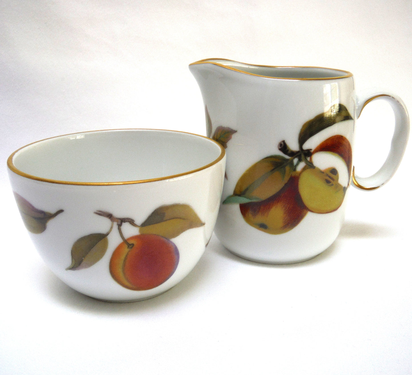 Vintage Royal Worcester Porcelain Creamer and Sugar Bowl, in their famous Evesham Pattern