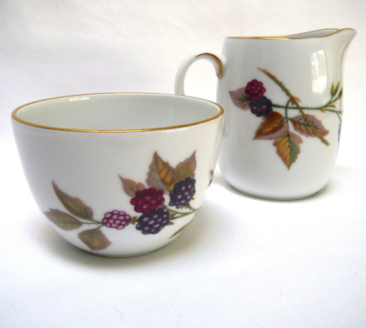 Vintage Royal Worcester Porcelain Creamer and Sugar Bowl, in their famous Evesham Pattern
