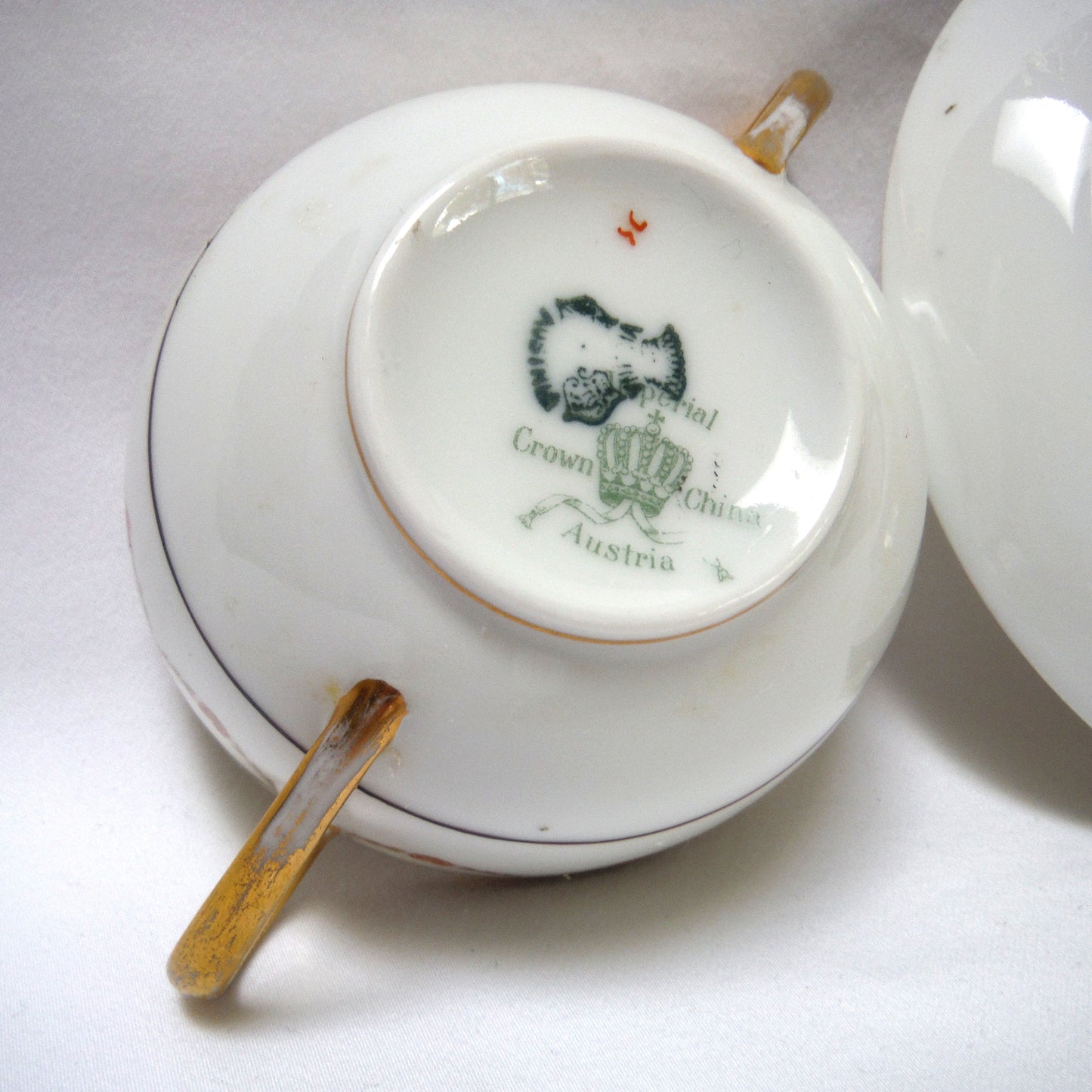Vintage Pair of TWO-HANDLED SOUP BOWLS and Matching Saucers, by Imperial Crown China of Austria