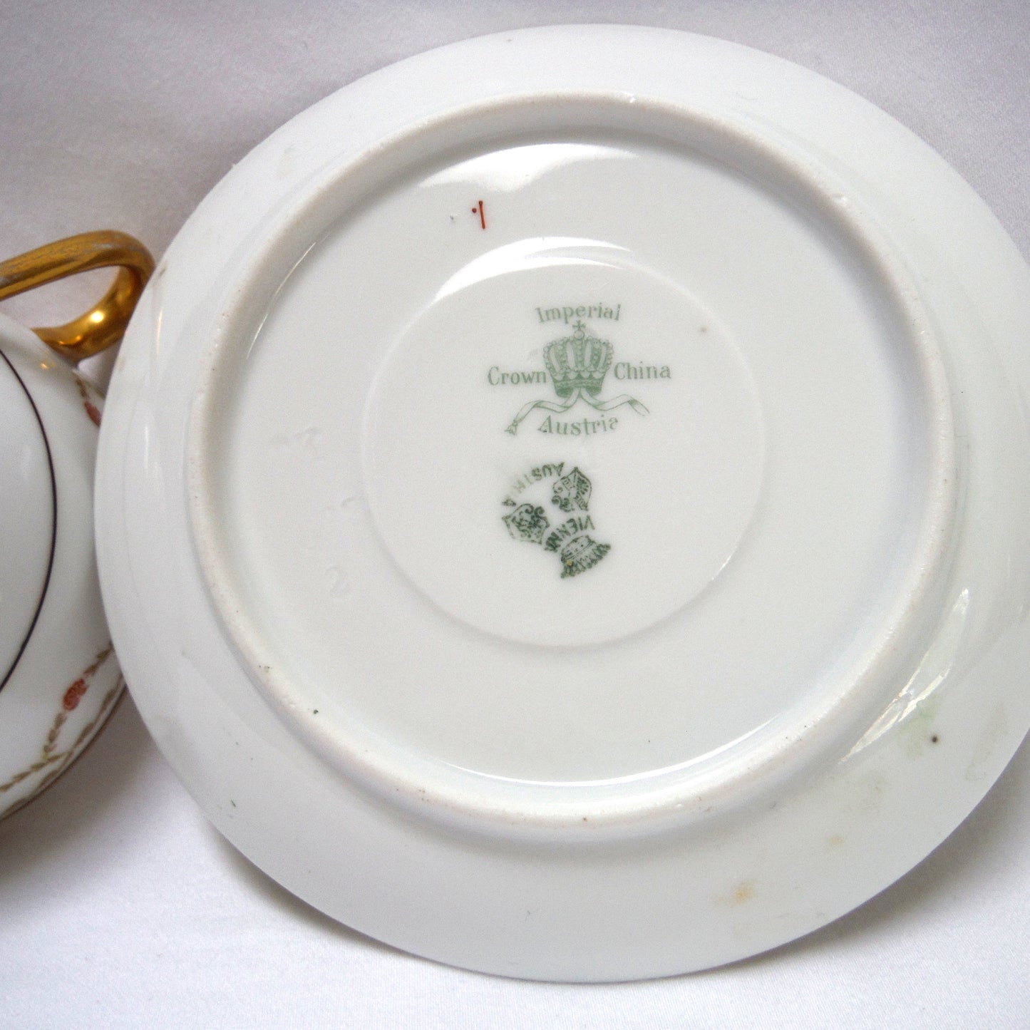 Vintage Pair of TWO-HANDLED SOUP BOWLS and Matching Saucers, by Imperial Crown China of Austria