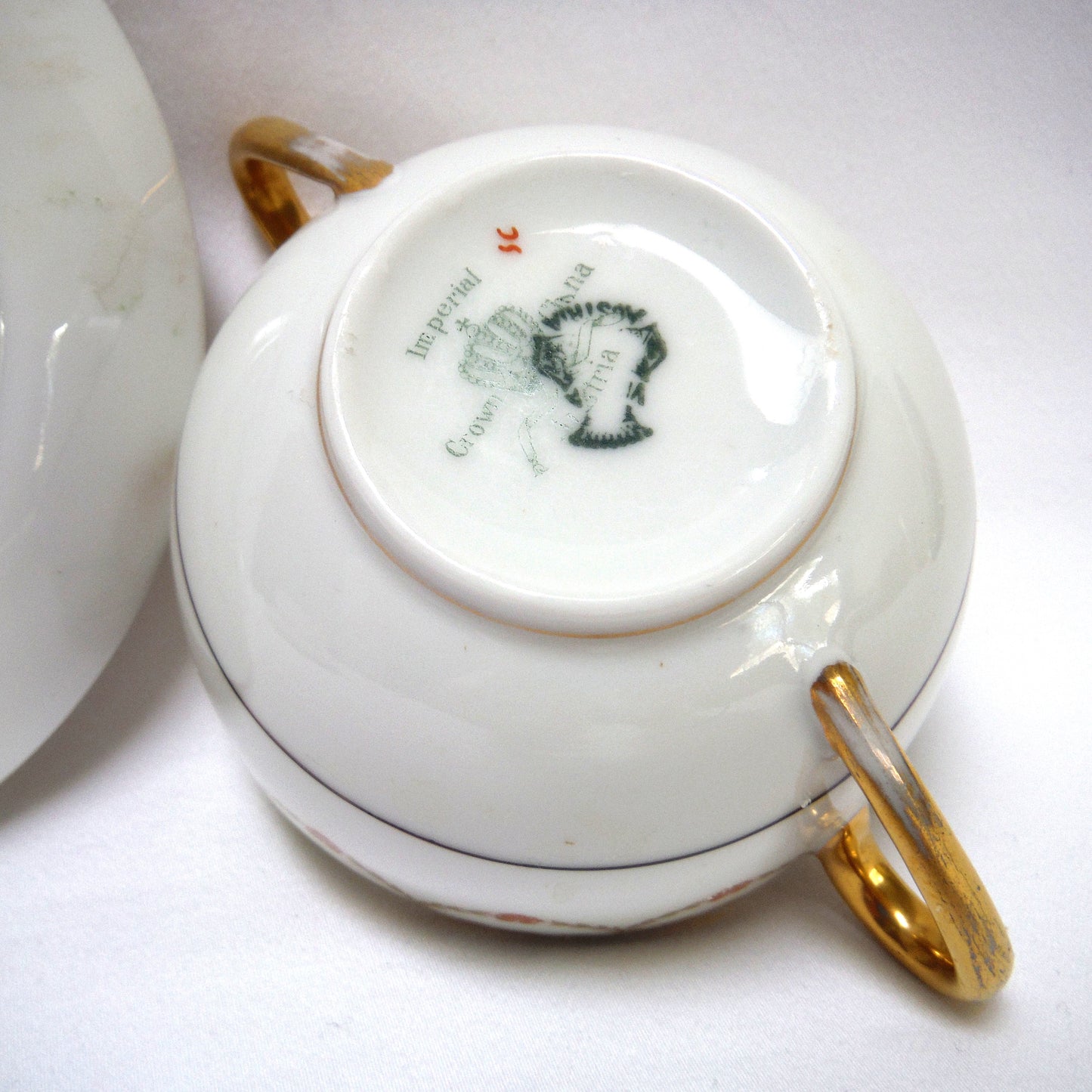 Vintage Pair of TWO-HANDLED SOUP BOWLS and Matching Saucers, by Imperial Crown China of Austria