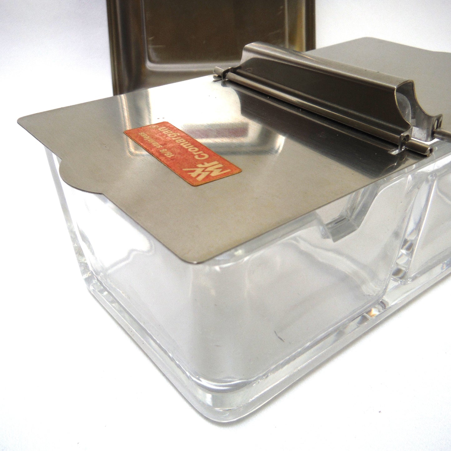 Mid-Century WMF CROMARGAN Glass Two-Sided German Condiment Server, with Matching Stainless Steel Tray