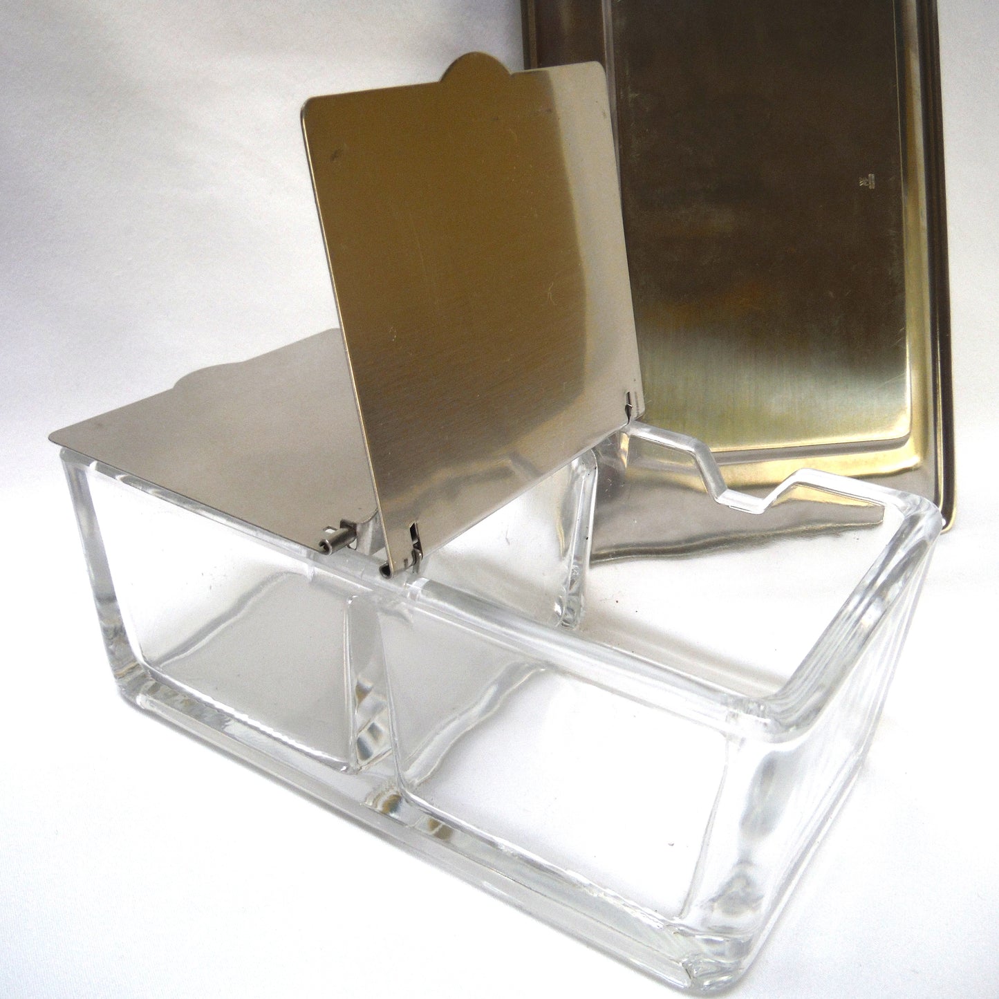 Mid-Century WMF CROMARGAN Glass Two-Sided German Condiment Server, with Matching Stainless Steel Tray
