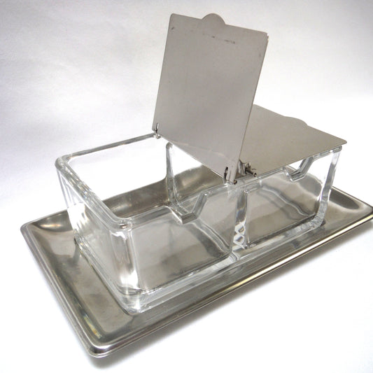 Mid-Century WMF CROMARGAN Glass Two-Sided German Condiment Server, with Matching Stainless Steel Tray
