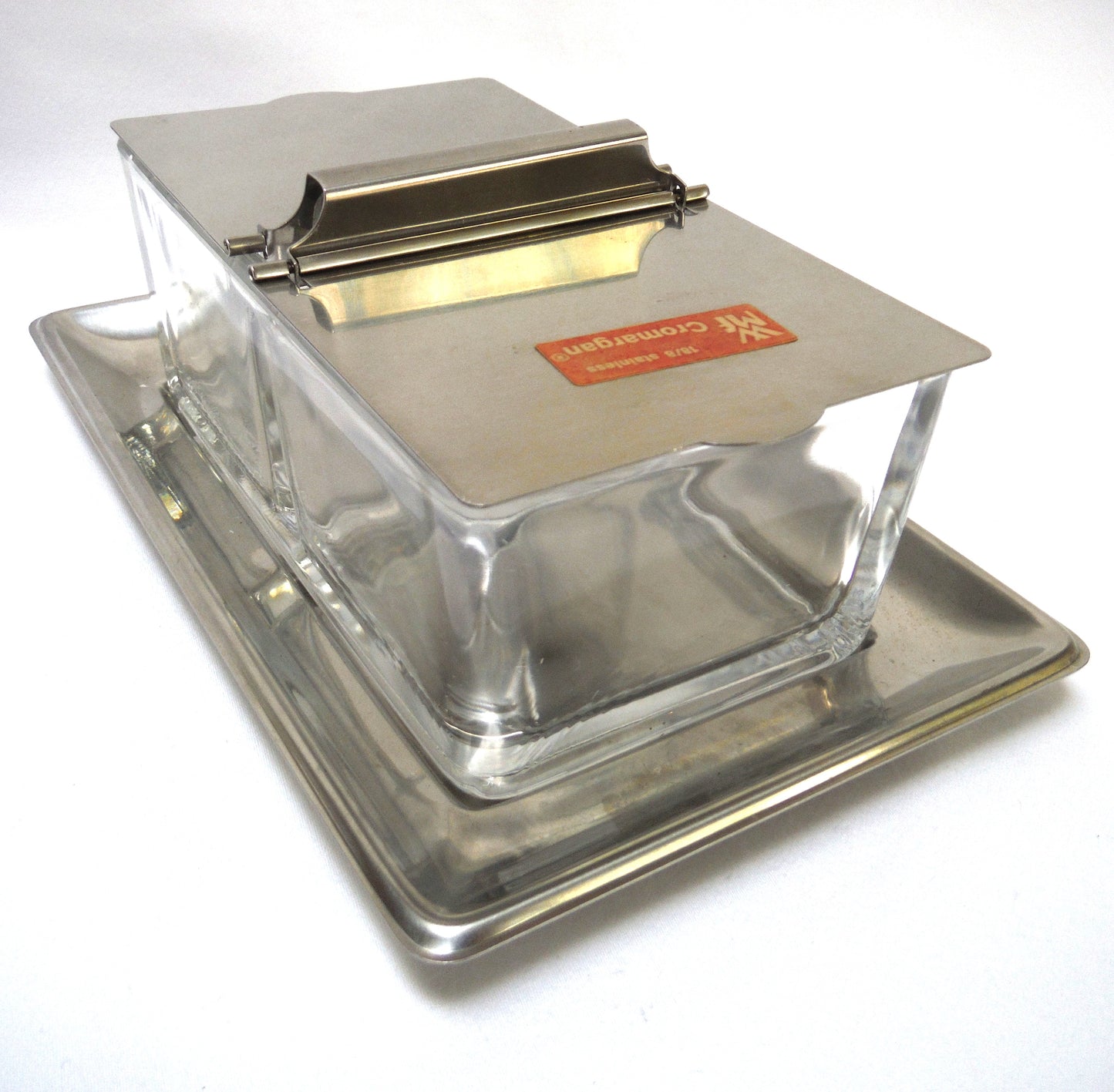 Mid-Century WMF CROMARGAN Glass Two-Sided German Condiment Server, with Matching Stainless Steel Tray