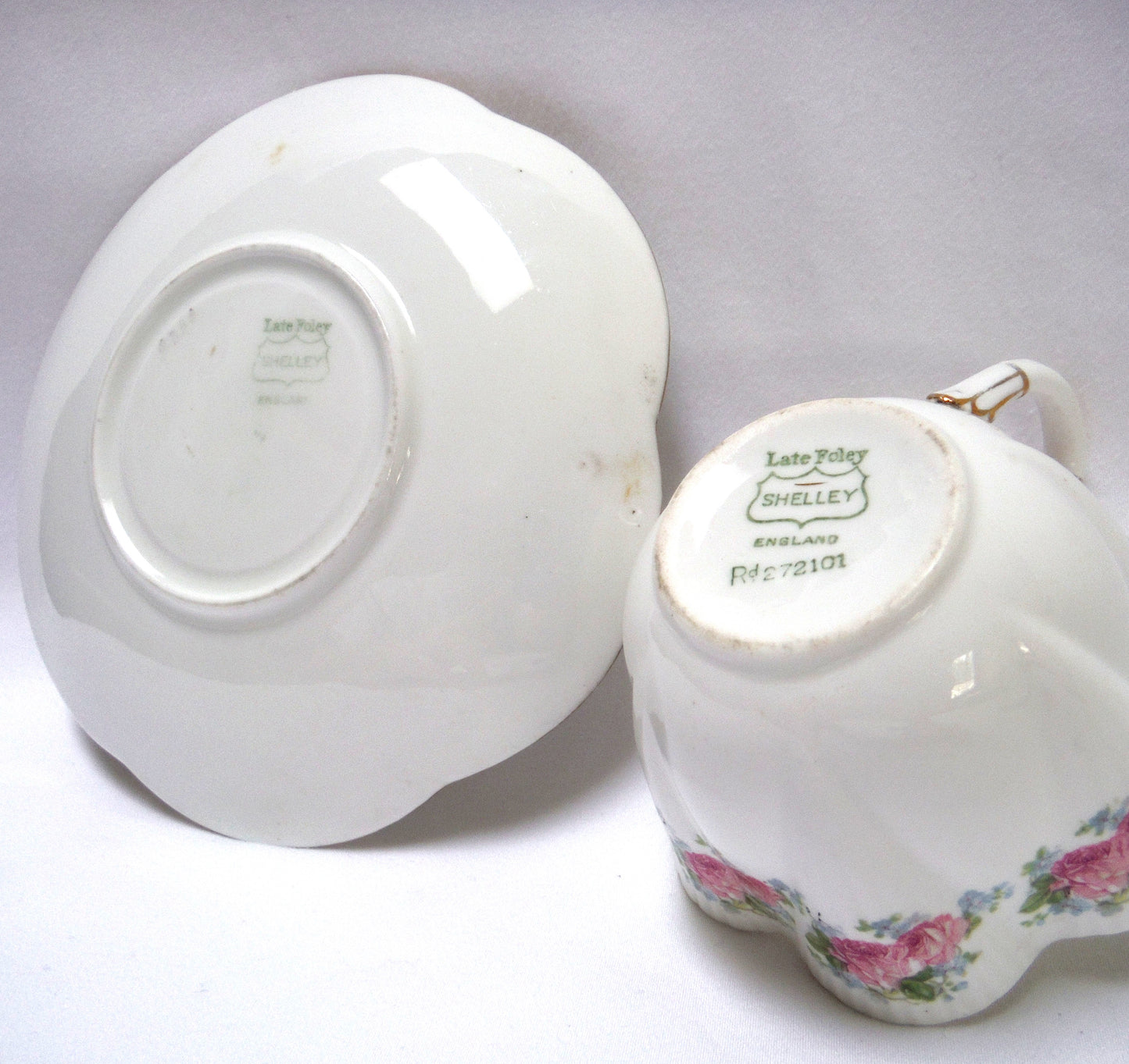 Set of Two SHELLEY CUP AND SAUCERS, in the 1910-1916 “Late Foley” Period