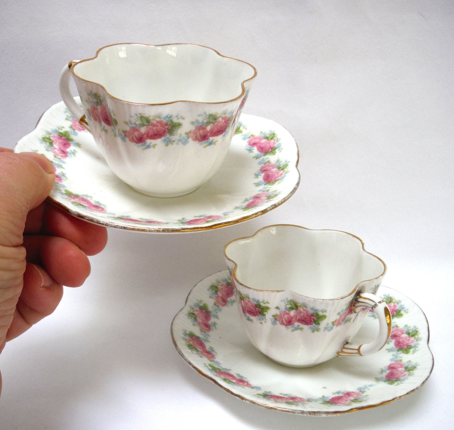 Set of Two SHELLEY CUP AND SAUCERS, in the 1910-1916 “Late Foley” Period