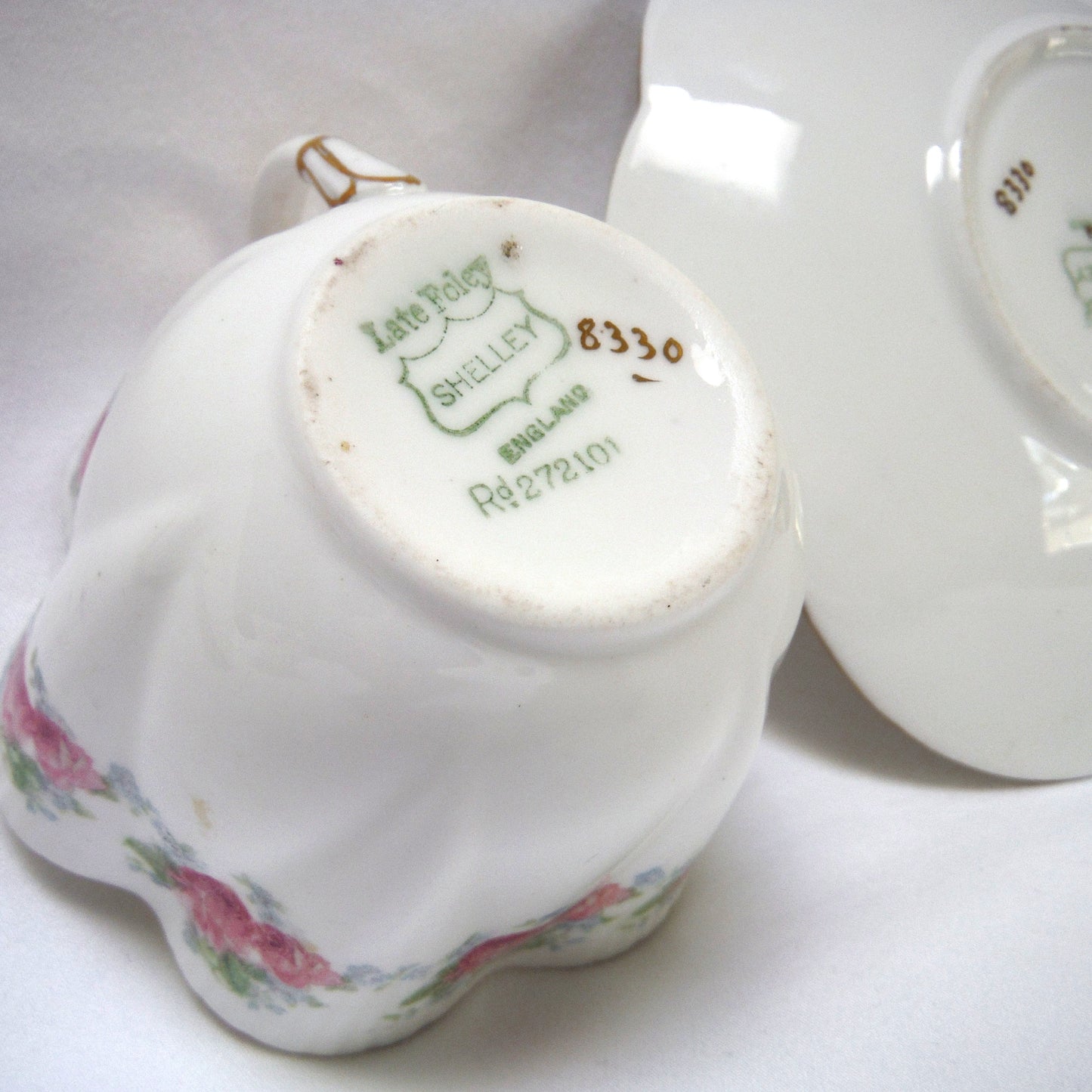 Set of Two SHELLEY CUP AND SAUCERS, in the 1910-1916 “Late Foley” Period