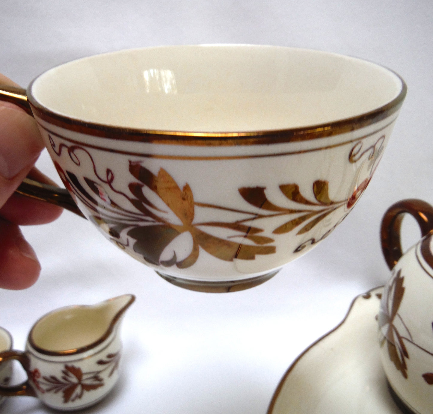 VINTAGE RARE INDIVIDUAL BACHELOR BREAKFAST TEA SET: Gray's Pottery Stoke on Trent Sam Talbot Copper Luster